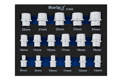 BlueSpot Tools Blue Spot Tools17 Pce 3/8" Metric Shallow Sockets (8-24mm) (Eva Foam) from B&Q