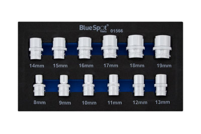 BlueSpot Tools Blue Spot Tools12 Pce 3/8" Metric Shallow Sockets (8-19mm) (Eva Foam) from B&Q