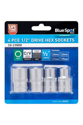 B&Q -  Blue Spot Tools4 Pce 1/2'' Drive Hex Sockets 10mm-19mm