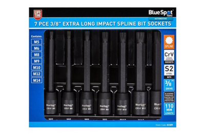 BlueSpot Tools Bluespot Impact Spline Extra Long 7Pc 3/8" Star Bit Socket Set M5M14 01589 from B&Q