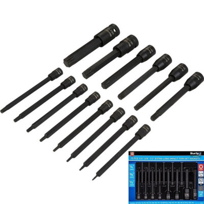 BlueSpot Tools Bluespot Impact Torx Bit Sockets 8Pc Extra Long 1/4" 3/8" 1/2" T6 -T70 01595 from B&Q