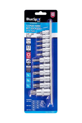 BlueSpot Tools Blue Spot Tools12 Pce Torx Bit Socket Set1/4 & 3/8 & 1/2 DriveT10-T60 from B&Q