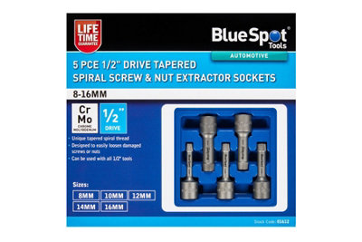 B&Q -  Blue Spot Tools5-Piece 1/2 Drive Tapered Spiral Screw & Nut Extractor Socket