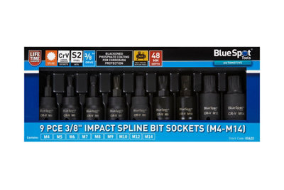 BlueSpot Tools Blue Spot Tools9-Piece 3/8 Impact Spline Bit Socket Set