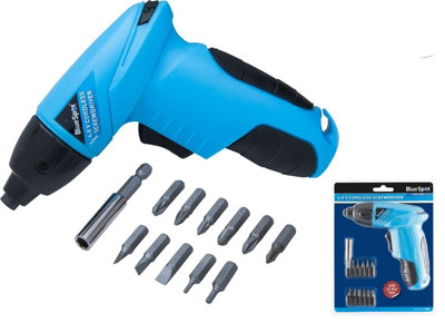 BlueSpot Tools Bluespot 4.8V Rechargeable Battery Cordless Screwdriver Drill With Bit Set 12066 from B&Q