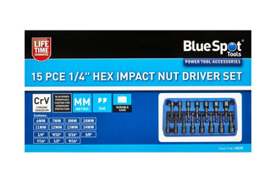 B&Q -  Blue Spot Tools 15Pc 1/4In Hex Impact Nut Driver Set