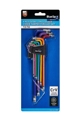 BlueSpot Tools Blue Spot Tools9 Pce Extra Long Colour Coded Tamper Torx Key Set (T10-T50) from B&Q