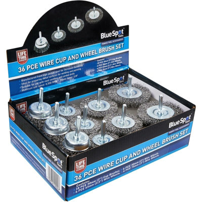 BlueSpot Tools Bluespot Wire Wheel Flat And Cup Brush Rust Paint Removal Set 36Pc from B&Q