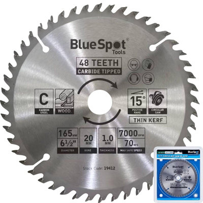 BlueSpot Tools Bluespot 165mm Tct Circular Mitre Saw Blade Blades 20mm Bore 48 Teeth from B&Q