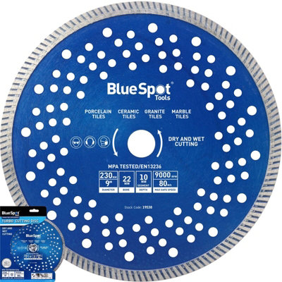 BlueSpot Tools Bluespot Turbo Tile Diamond Cutting Disc Angle Grinder Blade Stone 9" 230mm from B&Q