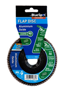 BlueSpot Tools Blue Spot Tools115mm (4.5") 40 Grit Aluminium Oxide Flap Disc (Header Card) from B&Q