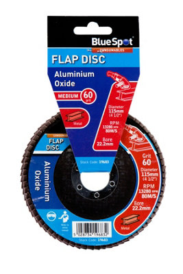 BlueSpot Tools Blue Spot Tools115mm (4.5") 60 Grit Aluminium Oxide Flap Disc (Header Card) from B&Q