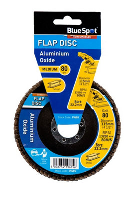 BlueSpot Tools Blue Spot Tools115mm (4.5") 80 Grit Aluminium Oxide Flap Disc (Header Card) from B&Q