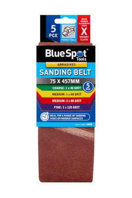 BlueSpot Tools Blue Spot Tools5 Pce Mixed Grit Sanding Belt75 X 457mm from B&Q