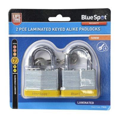 BlueSpot Tools Blue Spot Tools2 Pce 50mm Laminated Keyed Alike Padlocks from B&Q