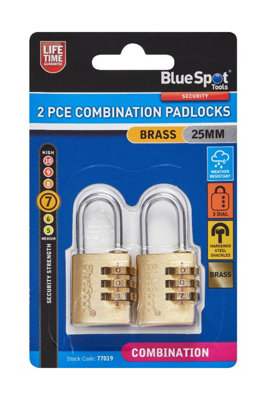 BlueSpot Tools Blue Spot Tools2 Pc 25mm Brass Combination Padlocks from B&Q
