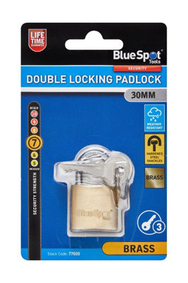 BlueSpot Tools Blue Spot Tools30mm Double Locking Brass Padlock from B&Q