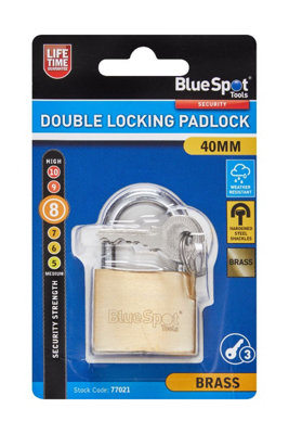 BlueSpot Tools Blue Spot Tools40mm Double Locking Brass Padlock from B&Q