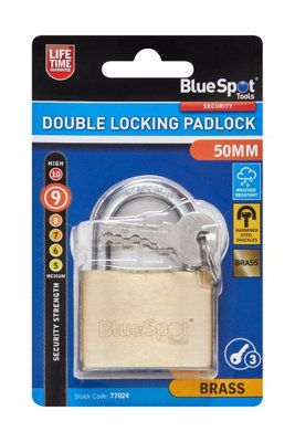 BlueSpot Tools Blue Spot Tools50mm Double Locking Brass Padlock from B&Q