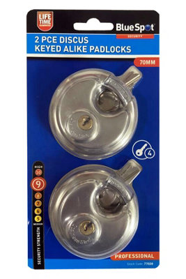 BlueSpot Tools Blue Spot Tools2 Pce 70mm Discus Keyed Alike Padlocks from B&Q