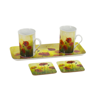 Gleneagles Tea For Two China Mugs With Coasters & Tray SetPoppy from B&Q