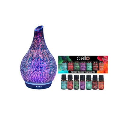 Cello Infinity 3D Glass Ultrasonic Diffuser With Harmony Mixology Oil Set Of 7 Pack from B&Q