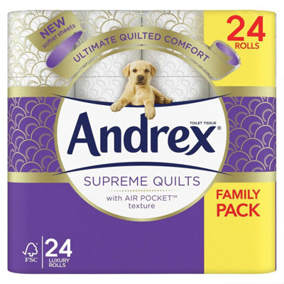 Andrex Toilet Rolls X24 Supreme Quilts Fragrance-Free 3 Ply Toilet Paper