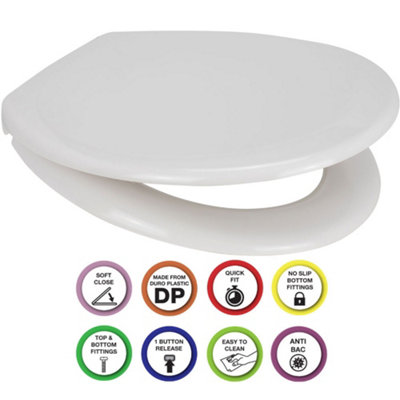 Euroshowers Anti-Bac Top Or Bottom Fix White Oval Soft Close Quick Release Toilet Seat 375X445mm from B&Q