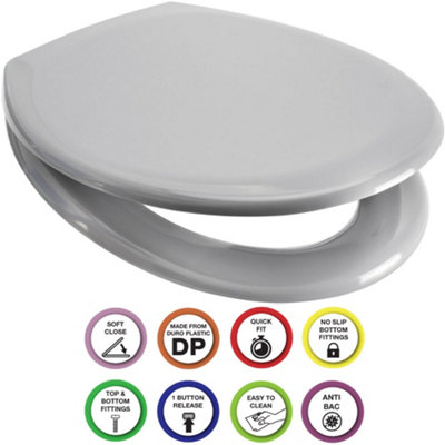 Euroshowers Anti-Bac Top Or Bottom Fix Light Grey Oval Soft Close Quick Release Toilet Seat 375X445mm from B&Q