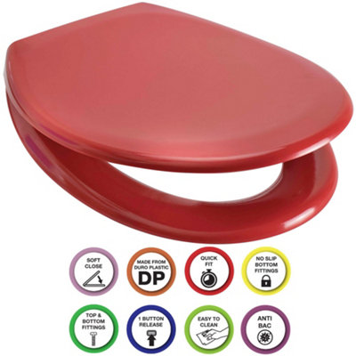 Euroshowers Anti-Bac Top Or Bottom Fix Red Oval Soft Close Quick Release Toilet Seat 375X445mm from B&Q