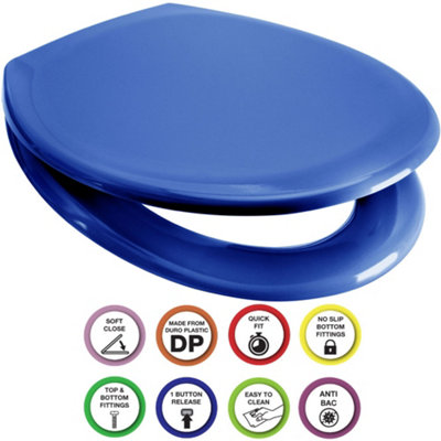 Euroshowers Anti-Bac Top Or Bottom Fix Blue Oval Soft Close Quick Release Toilet Seat 375X445mm from B&Q