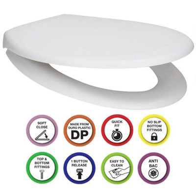 Euroshowers Anti-Bac Top Or Bottom Fix Matt White Oval Soft Close Quick Release Toilet Seat 375X445mm from B&Q