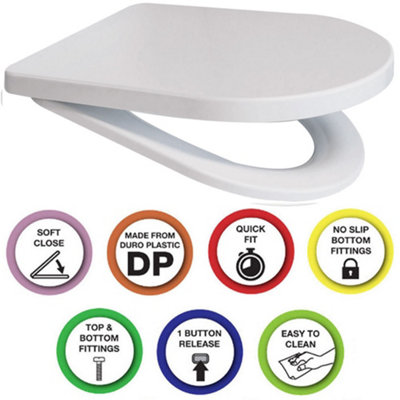 Euroshowers Top Or Bottom Fix Middle D Soft Close Quick Release Toilet Seat 365X449mm from B&Q