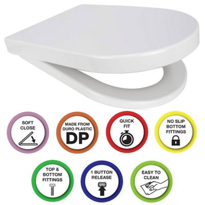Euroshowers Top Or Bottom Fix Long D Soft Close Quick Release Toilet Seat 360X466mm from B&Q