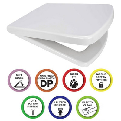 Euroshowers Top Or Bottom Fix Smiley D/square Soft Close Quick Release Toilet Seat 346X431mm from B&Q