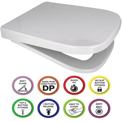 Euroshowers Anti-Bac Top Or Bottom Fix White V20 Rounded Square/d Soft Close Quick Release Toilet Seat 356X434mm from B&Q
