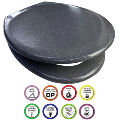 Euroshowers Anti-Bac Top Or Bottom Fix Grey Glitter Oval Soft Close Quick Release Toilet Seat 375X445mm from B&Q