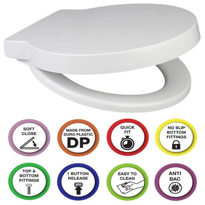 Euroshowers Anti-Bac Round 87360 Toilet SeatSoft CloseTop Or Bottom Fix & Quick Release 400X420mm from B&Q