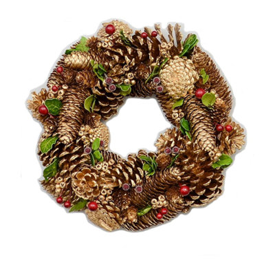 Christmas Wreath 32CmGold Pine Cones from B&Q