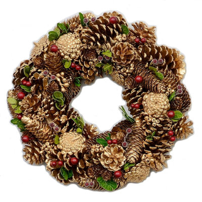 Christmas Wreath 36CmGold Pine Cones from B&Q