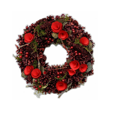Christmas Wreath 30CmRed Pine Cones & Flowers from B&Q