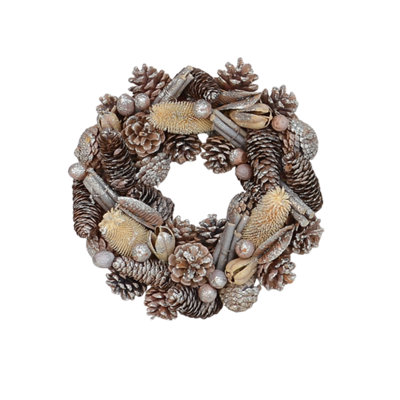 Christmas Wreath 30CmGlittered Natural Pine Cones from B&Q