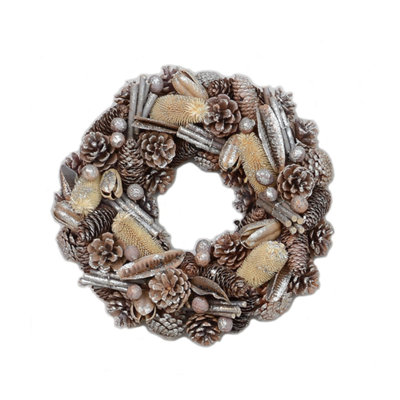 Christmas Wreath 38CmGlittered Natural Pine Cones from B&Q