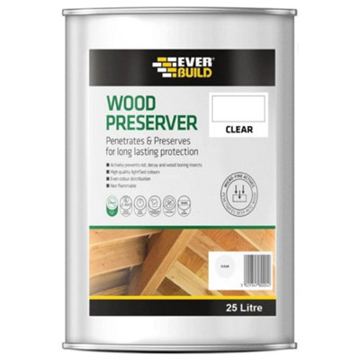 Everbuild Wood Preserver Clear25LInterior & Exterior UseQuick DryingLow OdourLong-Lasting Protection from B&Q