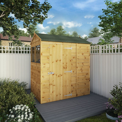 B&Q -  Tongue & Groove 6X4 Ft Reverse Apex Wooden Dip Treated Shed With Floor & 2 Windows