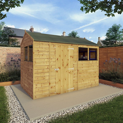 B&Q -  Tongue & Groove 10X6 Ft Reverse Apex Wooden Dip Treated Shed With Floor & 4 Windows