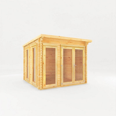 Waltons 3M X 3M Wooden 28mm Pent Roof Log Cabin Garden Summerhouse Shed 10Ft X 10Ft