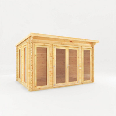 Waltons 4M X 4M Wooden 34mm Log Cabin Pent Summerhouse Garden Room 13Ft X 13Ft