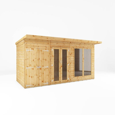 Waltons 14 X 6 Wooden Summerhouse With Side Shed Double Doors Tongue And Groove Pent Garden Room