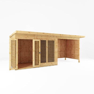 Waltons 18 X 6 Wooden Summerhouse With Patio Area Double Doors Tongue And Groove Pent Garden Room-36911 